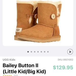 GIRLS UGGS BOOTS, Chestnut Bailey Button II, big kid size 4 M
